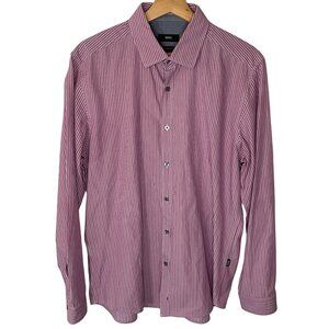 Boss Hugo Boss Striped Regular Fit Dress Shirt Men L Long Sleeve Pink Gray
